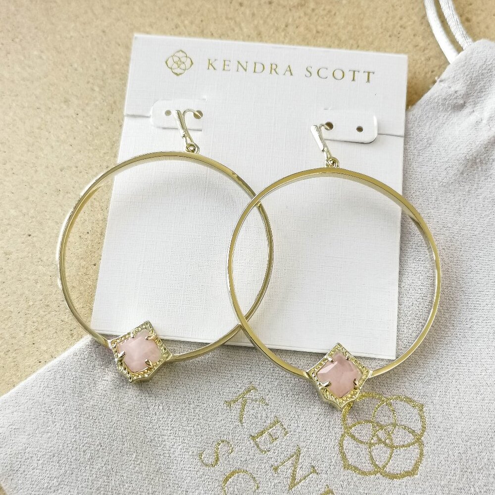 NEW Kendra Scott Gold Rose Quartz Elberta Hoop Earrings